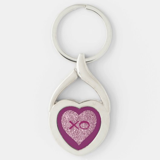 XO roze glitter hart Sleutelhanger (Voorkant)