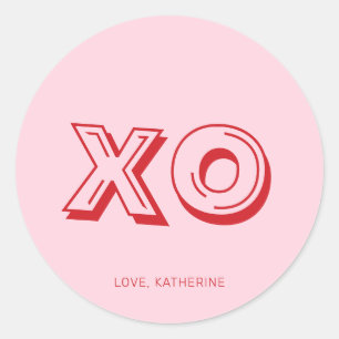 XO roze rood moderne typografie gepersonaliseerd Ronde Sticker