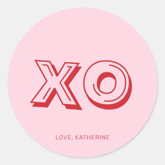 XO roze rood moderne typografie gepersonaliseerd Ronde Sticker (Voorkant)