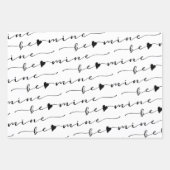 XO XO Be Mine Wit & Zwart Kalligrafie Valentijn Inpakpapier Vel (Voorkant 2)