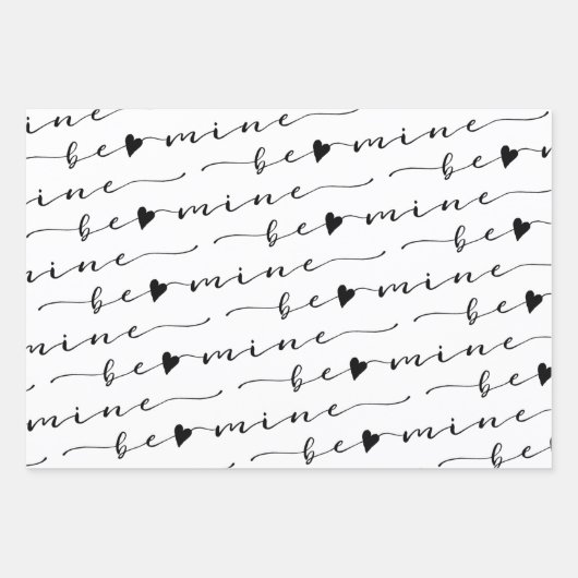 XO XO Be Mine Wit & Zwart Kalligrafie Valentijn Inpakpapier Vel (Voorkant 2)