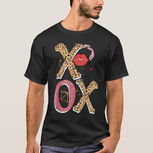 Xo Xo Lips Leopard Valentijnsdag Cute Hearts Wome T-shirt (Voorkant)