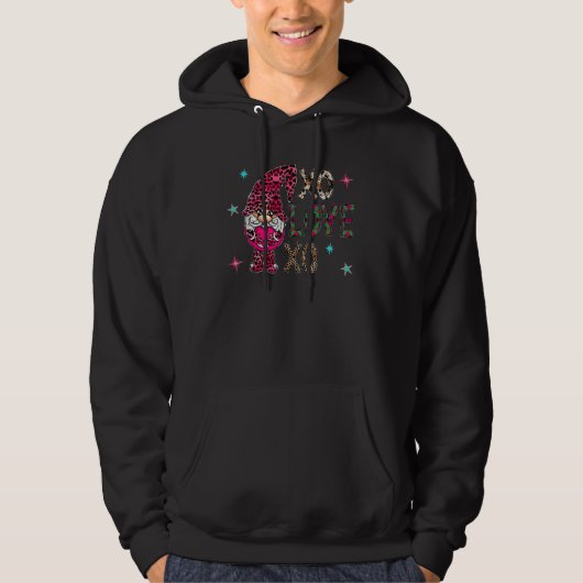 Xo Xo Love Gnome Happy Valentine's Day Leopard Pla Hoodie (Voorkant)