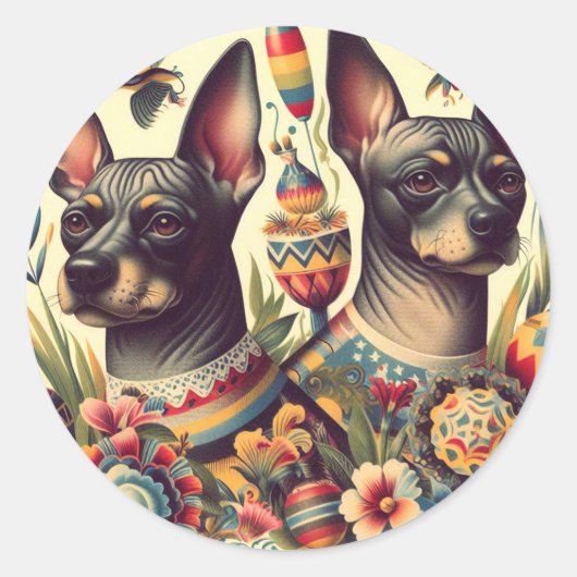 Xoloitzcuintle Illustratie Ronde Sticker (Voorkant)