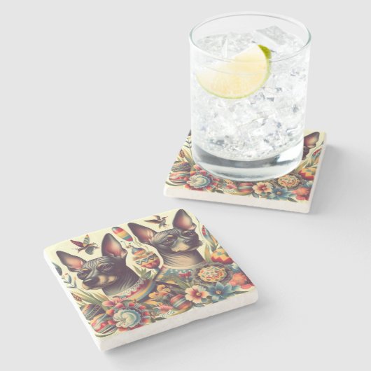 Xoloitzcuintle Illustratie Stenen Onderzetter (Zijkant)