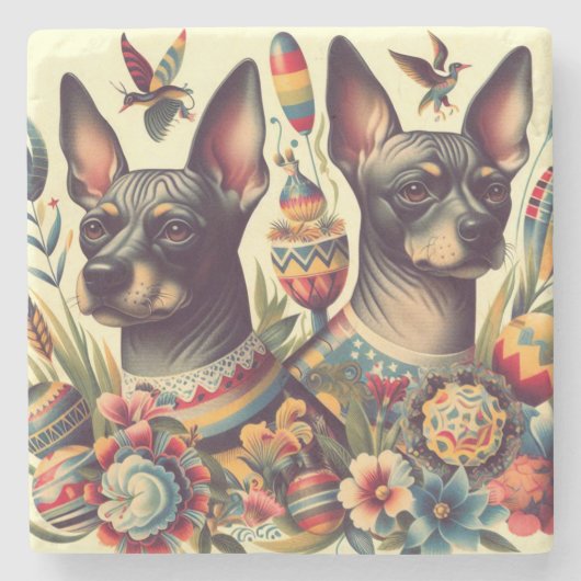  Xoloitzcuintle Illustratie Stenen Onderzetter (Voorkant)