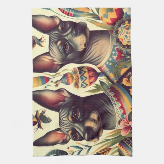  Xoloitzcuintle Illustratie Theedoek (Verticaal)