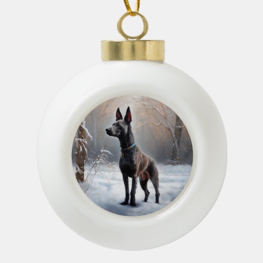 Xoloitzcuintli Laat het sneeuwen Kerstmis Keramische Bal Ornament (Voorkant)