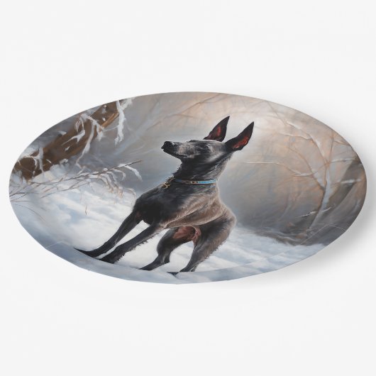 Xoloitzcuintli Laat het sneeuwen Kerstmis Papieren Bordje (Gekanteld)