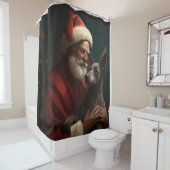 Xoloitzcuintli met Kerstman Feestelijke Kerstmis Douchegordijn (In situ)