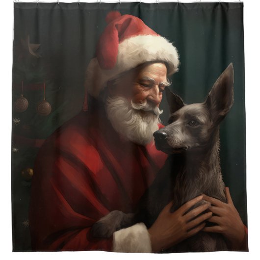 Xoloitzcuintli met Kerstman Feestelijke Kerstmis Douchegordijn (Voorkant)