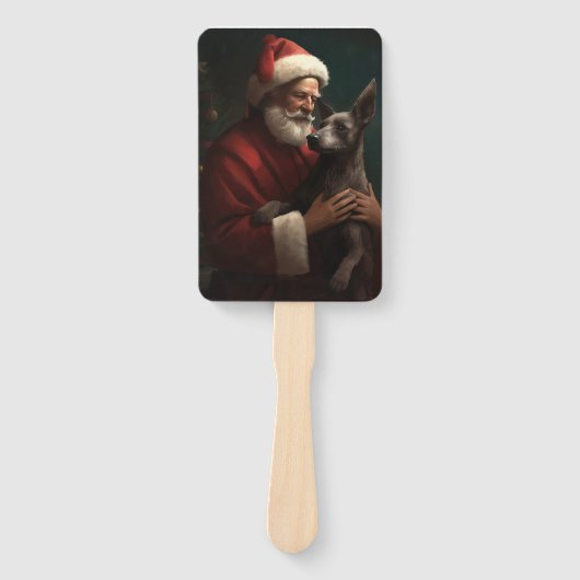 Xoloitzcuintli met Kerstman Feestelijke Kerstmis Handwaaier (Voorkant)