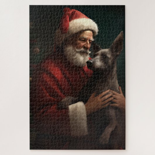 Xoloitzcuintli met Kerstman Feestelijke Kerstmis Legpuzzel (Verticaal)