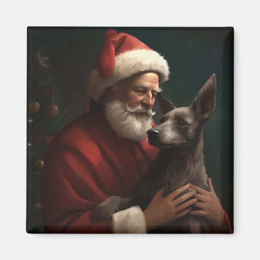 Xoloitzcuintli met Kerstman Feestelijke Kerstmis Magneet (Voorkant)