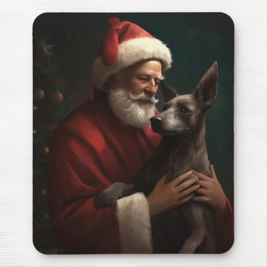 Xoloitzcuintli met Kerstman Feestelijke Kerstmis Muismat (Voorkant)