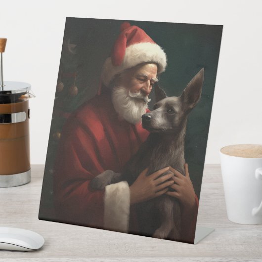 Xoloitzcuintli met Kerstman Feestelijke Kerstmis Reclamebord Met Voetstuk (Insitu)