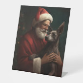 Xoloitzcuintli met Kerstman Feestelijke Kerstmis Reclamebord Met Voetstuk (Voorkant)