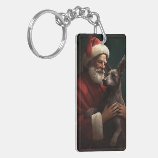 Xoloitzcuintli met Kerstman Feestelijke Kerstmis Sleutelhanger (Voorkant Links)