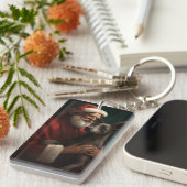 Xoloitzcuintli met Kerstman Feestelijke Kerstmis Sleutelhanger (Voorkant Rechts)