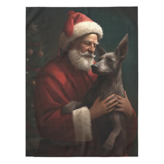 Xoloitzcuintli met Kerstman Feestelijke Kerstmis Tafelkleed (Voorkant)