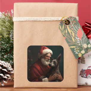 Xoloitzcuintli met Sinterklaas Vrolijk Kerstfeest Vierkante Sticker
