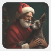 Xoloitzcuintli met Sinterklaas Vrolijk Kerstfeest Vierkante Sticker (Voorkant)