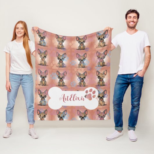 Xoloitzcuintli roze print fleece deken (In situ)