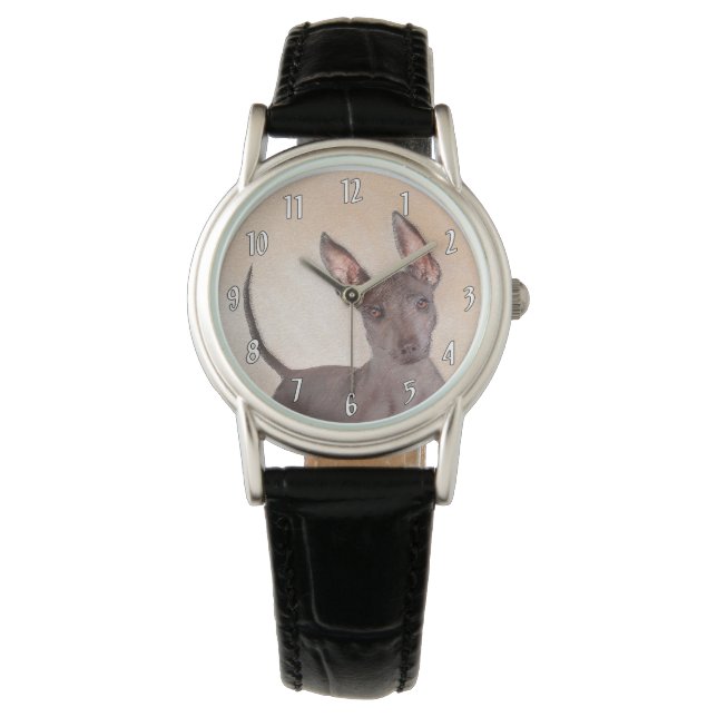 Xoloitzcuintli schilderen - Kute Original Dog Art Horloge (Voorkant)