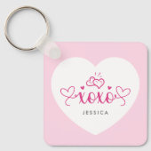 XOXO Aangepaste tekst foto Mooie Roze Harten Sleutelhanger (Voorkant)