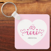 XOXO Aangepaste tekst foto Mooie Roze Harten Sleutelhanger (Voorkant)