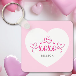 XOXO aangepaste tekst foto Schattige roze harten Sleutelhanger