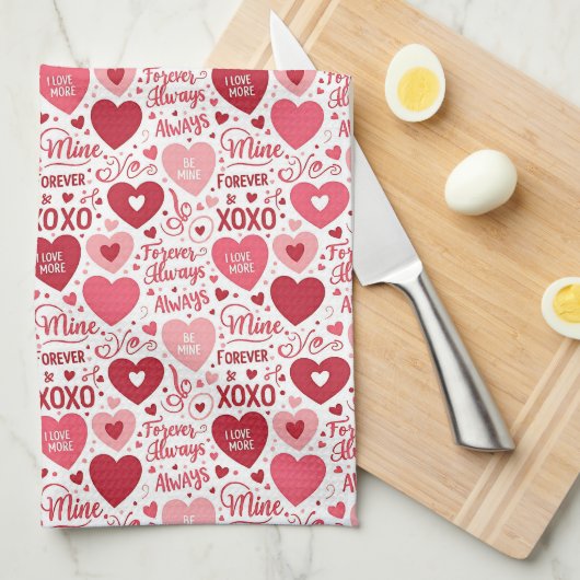 XOXO & Altijd van Mij Roze & Rood Theedoek (Quarter Fold)