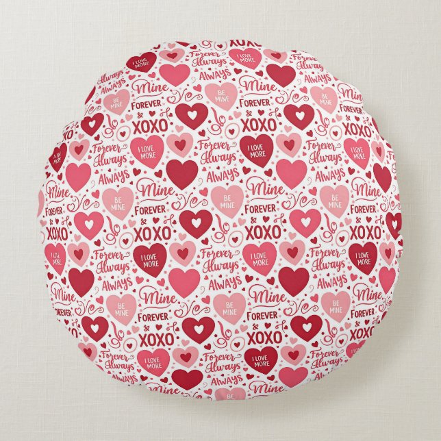 XOXO & Always Be Mine Valentine  Rond Kussen (Voorkant)