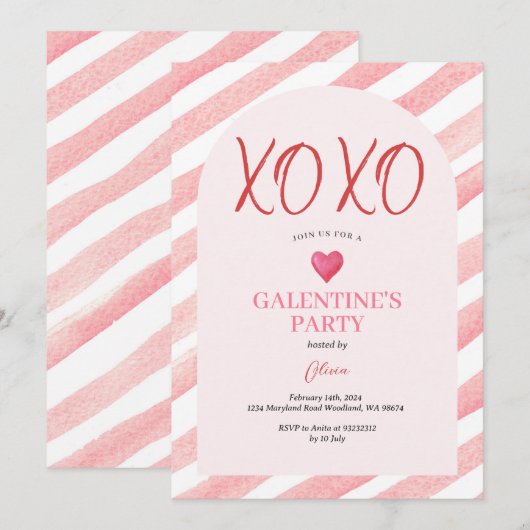 XOXO Arch Roze Galentine's Day Dinner Valentijn Kaart (Voorkant / Achterkant)