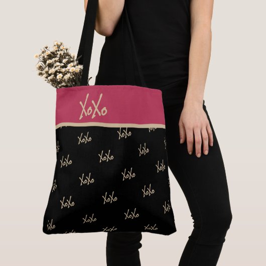 XOXO Black Gold Hot Pink Typografie Cute Tote Bag (Dichtbij)
