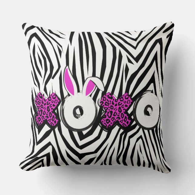 XOXO Black White Zebra Animal Print Pillow Kussen (Voorkant)