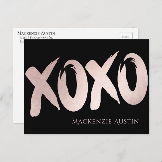 XOXO Blush Pink | Hand Letterig penseelscript leeg Briefkaart (Voorkant / Achterkant)
