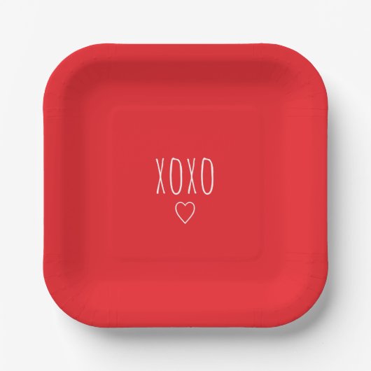'XOXO' Bold Romantic Red White Valentine's Day Papieren Bordje (Voorkant)