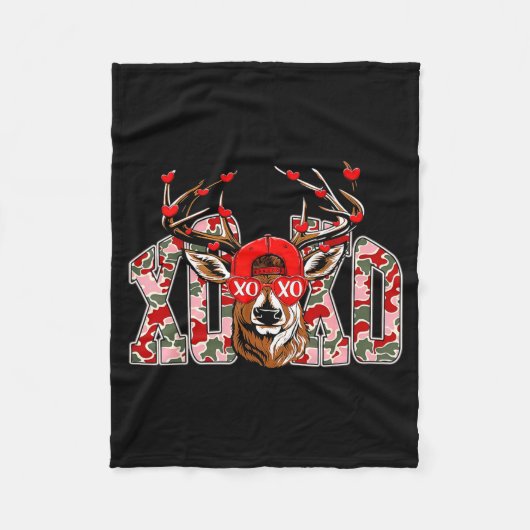 Xoxo Camo Buck Deer Hunting Valentine's Day Boys K Fleece Deken (Voorkant)