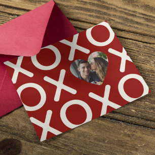 XOXO Dieprood Foto Hart Liefde Feestdagenkaart