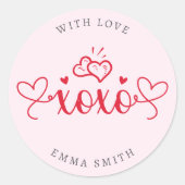 XOXO Elegant Script Hearts Aangepaste tekst Ronde Sticker (Voorkant)
