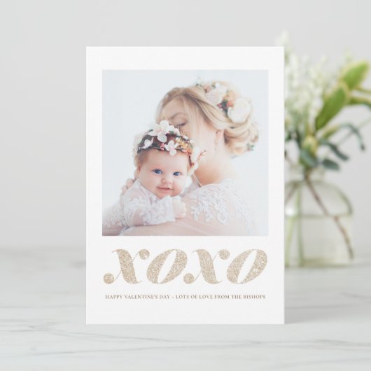 XOXO Faux Champagne Gold Glitter Valentijnsdag Feestdagenkaart (Staand voorkant)