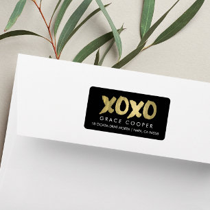 XOXO Faux Gold & Black Modern Chic Return Address Etiket