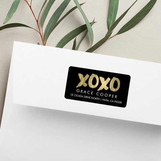 XOXO Faux Gold & Black Modern Chic Return Address Etiket