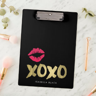 XOXO Faux Gold en Roze Lips   Zwart Klembord