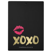 XOXO Faux Gold en Roze Lips | Zwart Klembord (Achterkant)