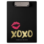 XOXO Faux Gold en Roze Lips | Zwart Klembord (Voorkant)