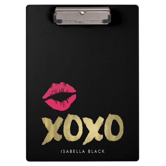XOXO Faux Gold en Roze Lips | Zwart Klembord (Voorkant)