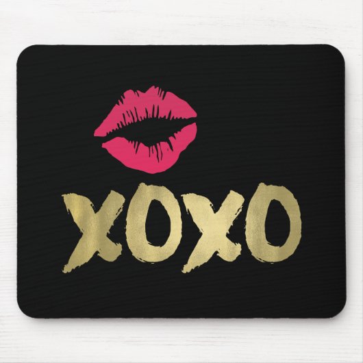 XOXO Faux Gold en Roze Lips | Zwart Muismat (Voorkant)