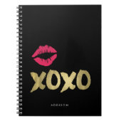 XOXO Faux Gold en Roze Lips | Zwart Notitieboek (Voorkant)